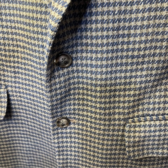 Vintage Stanley Blacker Silk Blazer 40 Houndstooth Tan Navy 2 Button - Picture 8 of 11